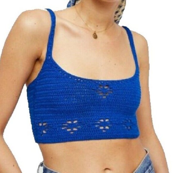 Free People Crochet Crop Top Blue Small - Picture 2 of 9